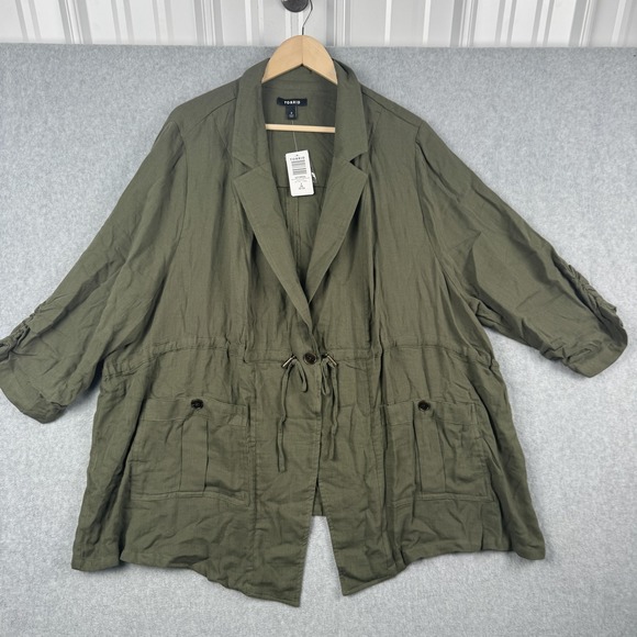 Torrid Jacket Womens 3X 22-24 Green Utility Drape Pockets Button Drawstring NEW - Picture 1 of 11